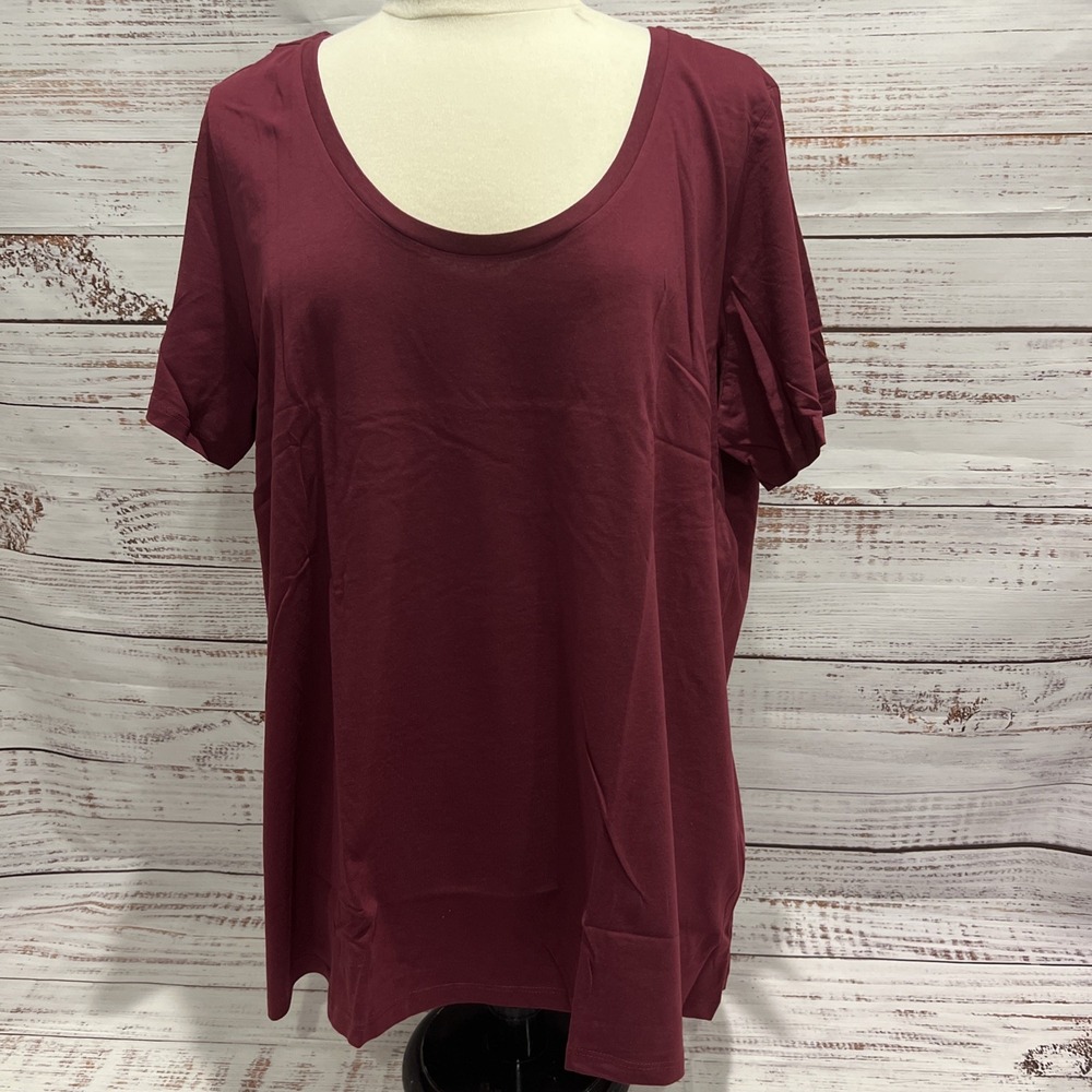 Roaman's Burgundy Scoop Neck Short Sleeve Tee T-Shirt Women's Size L 18/20 NEW